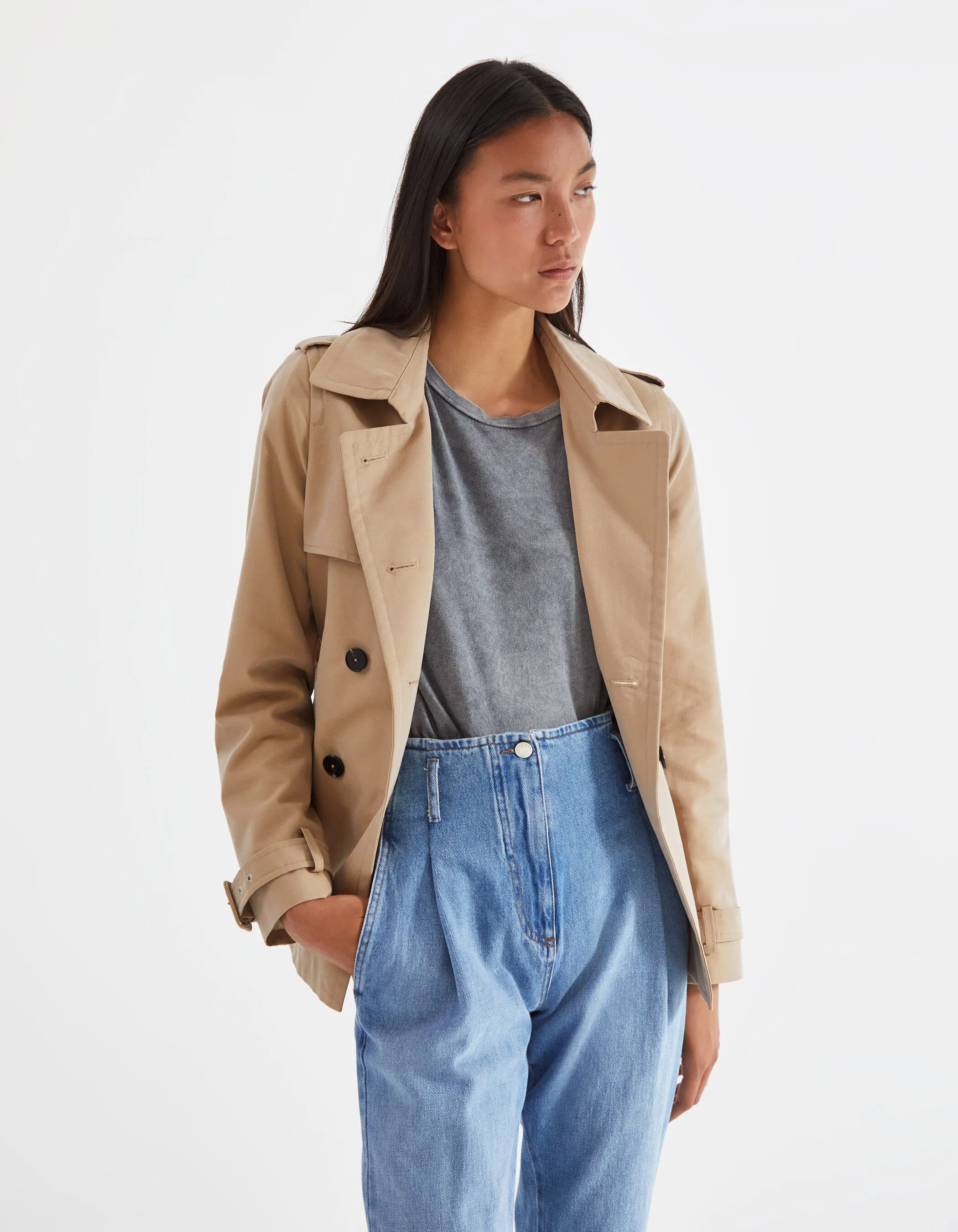 Trench double parementure denim femme