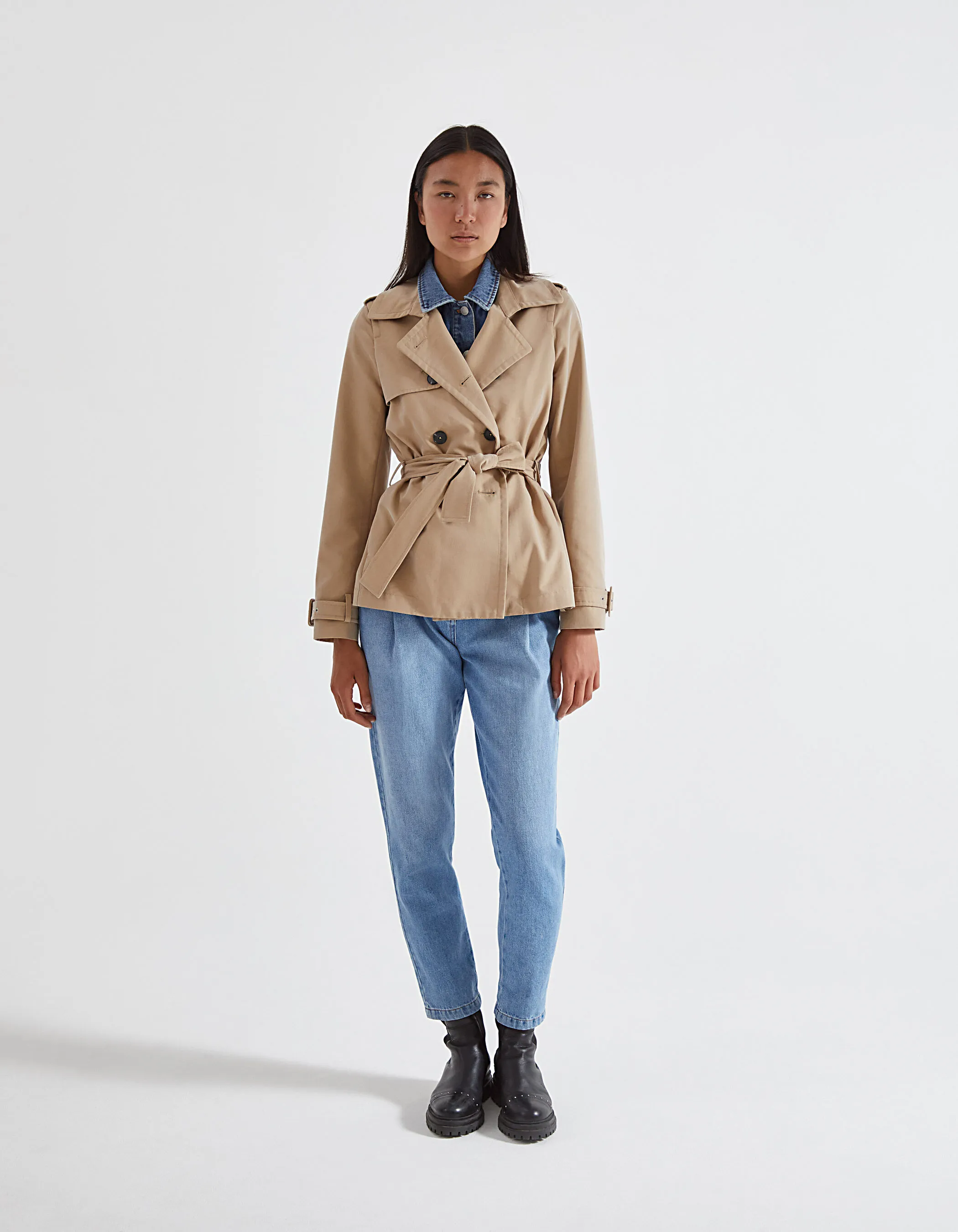 Trench double parementure denim femme