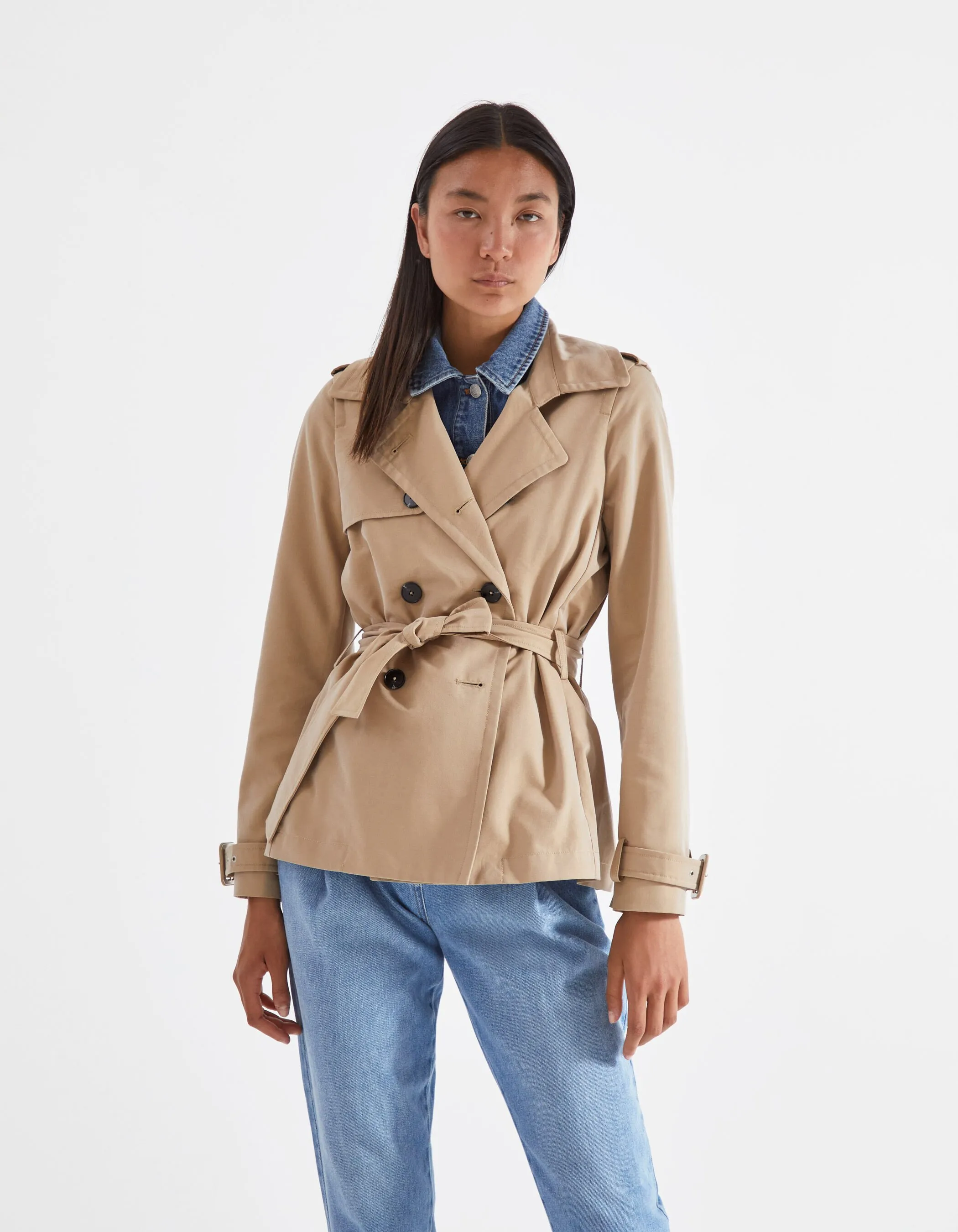 Trench double parementure denim femme