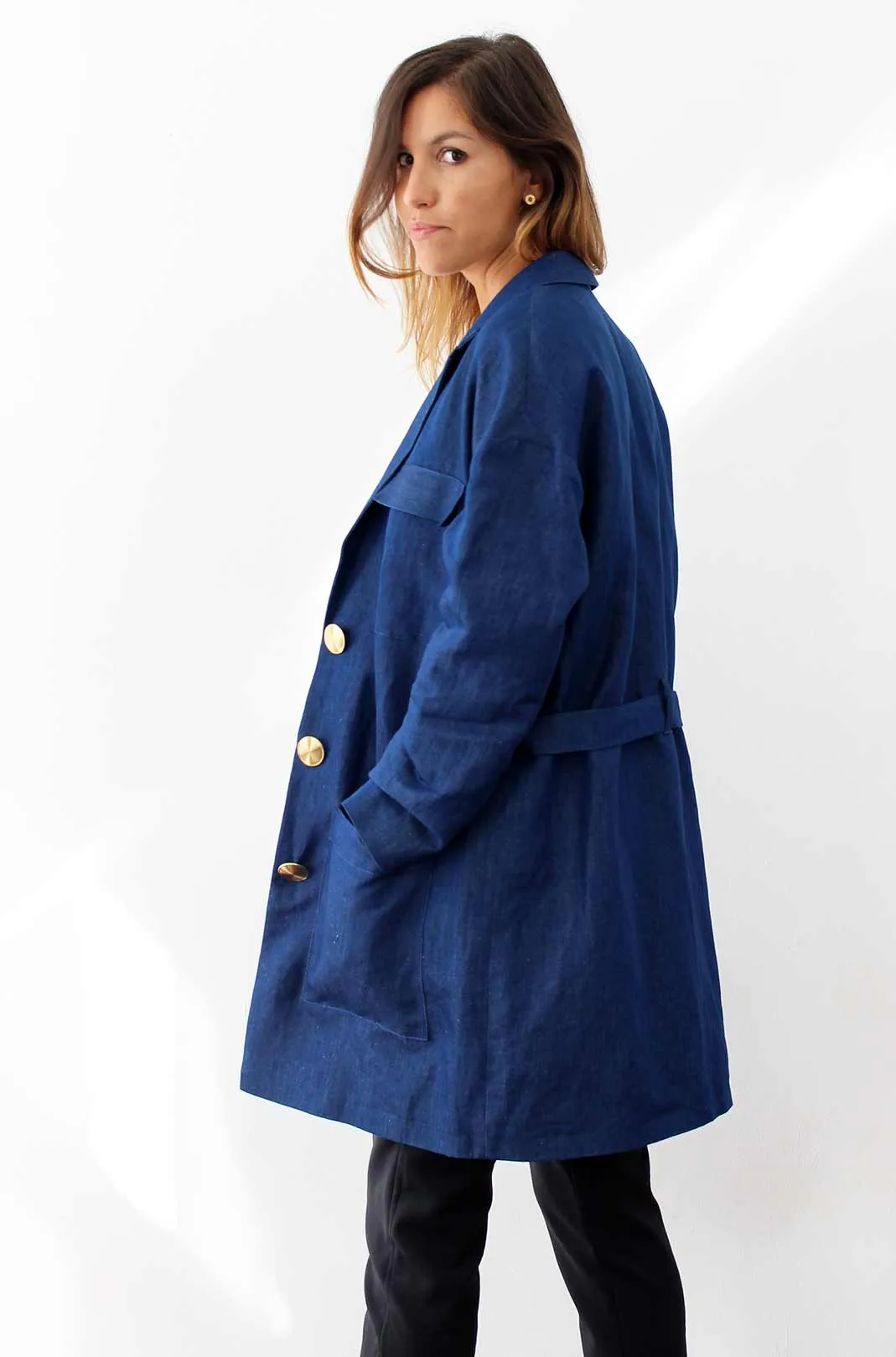 Trench fluide femme bleu en coton Alice