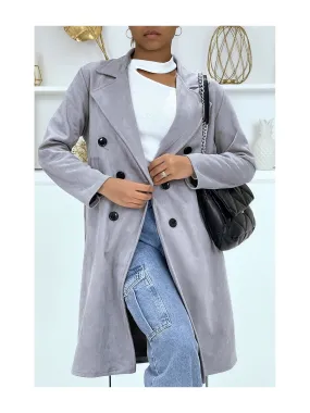 Trench gris en suédine très chic pour femme