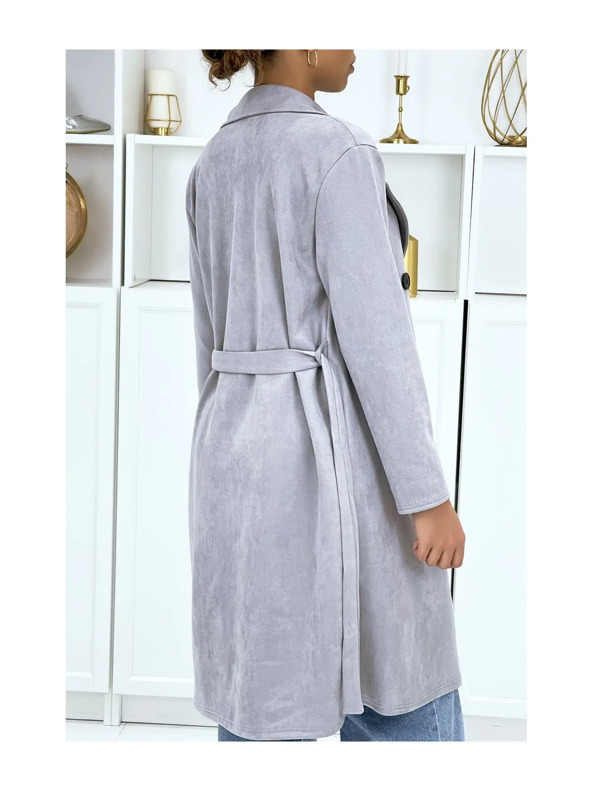 Trench gris en suédine très chic pour femme