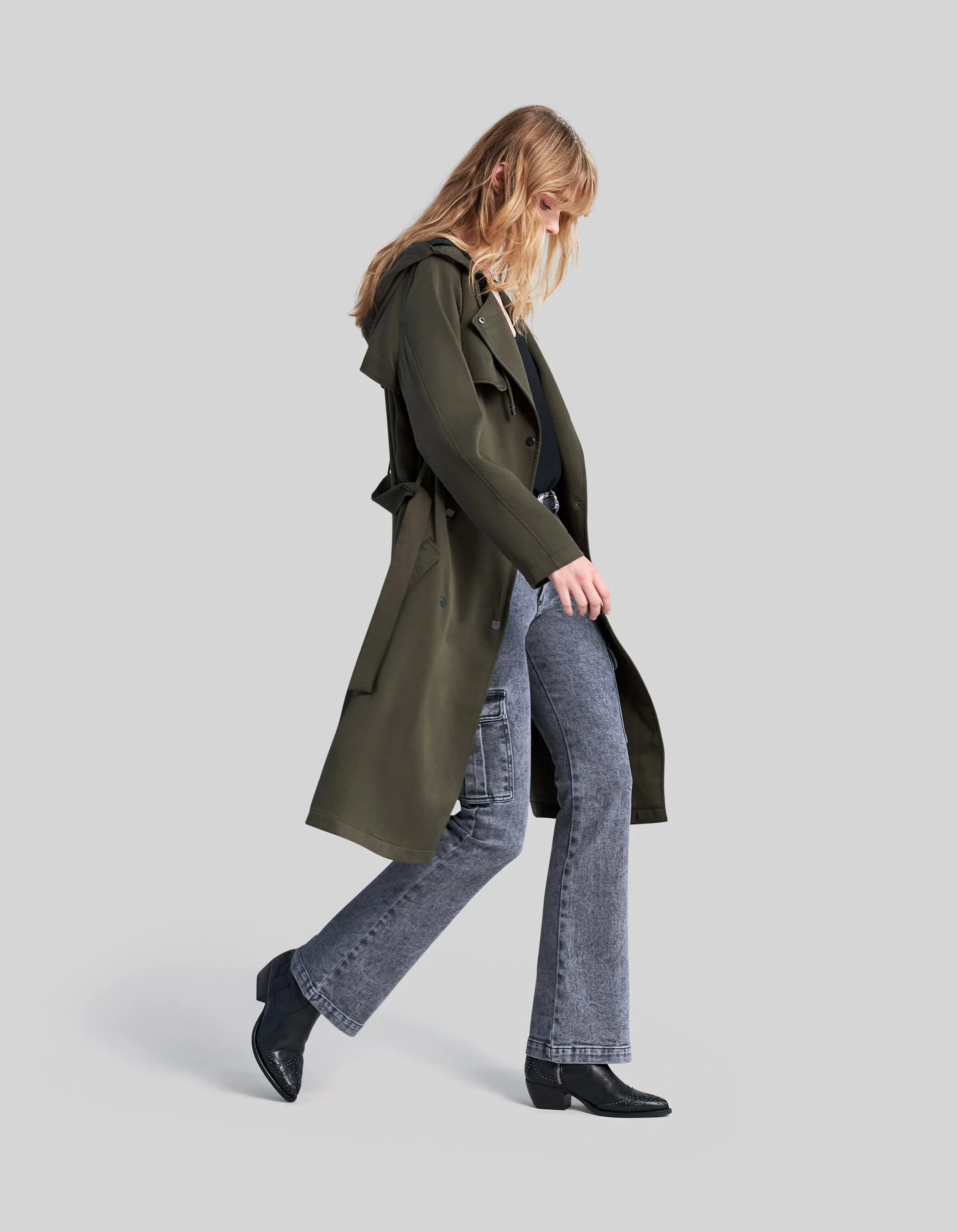 Trench kaki Lyocell® à capuche Femme