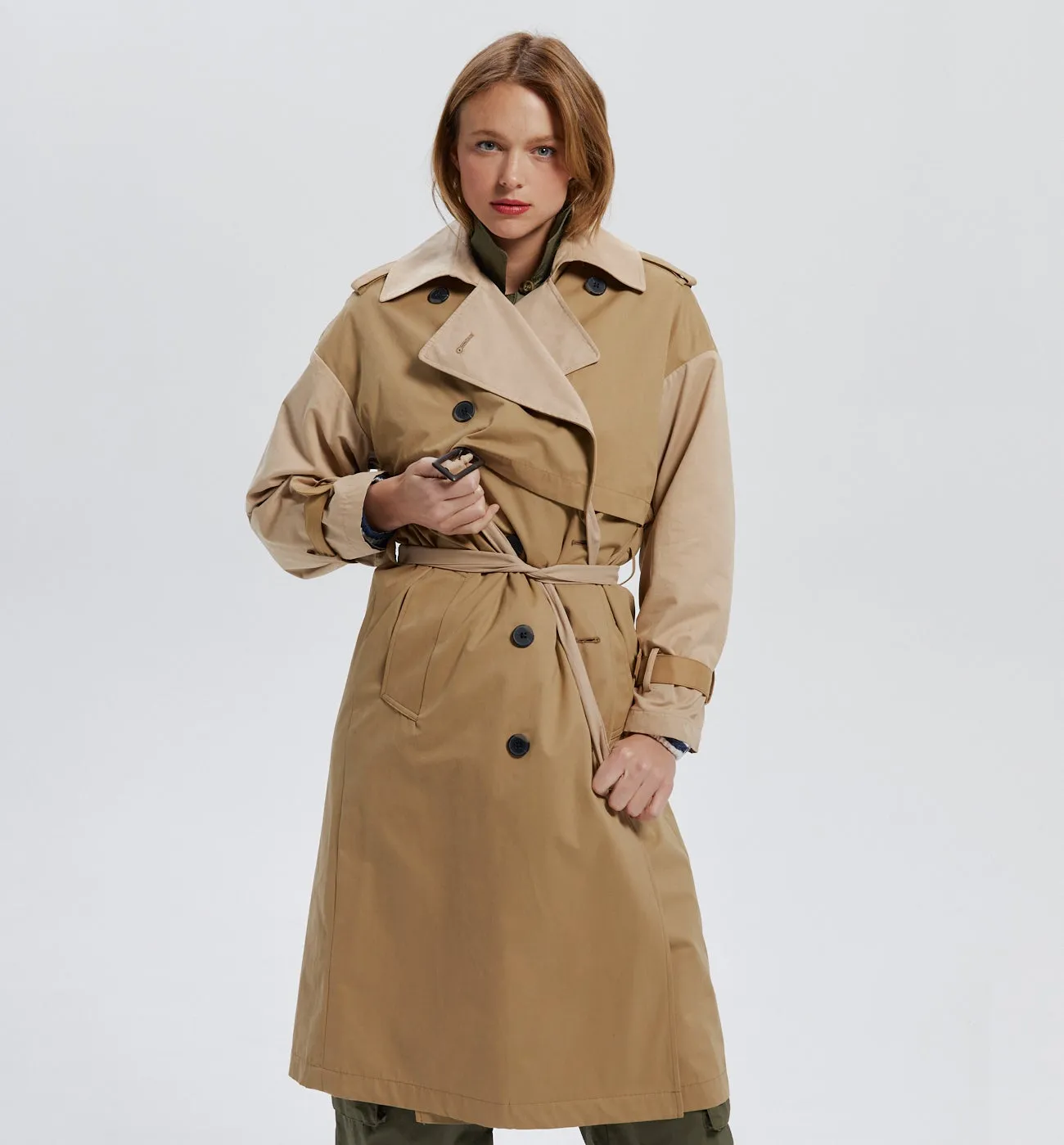 Trench long bicolore Femme - Beige