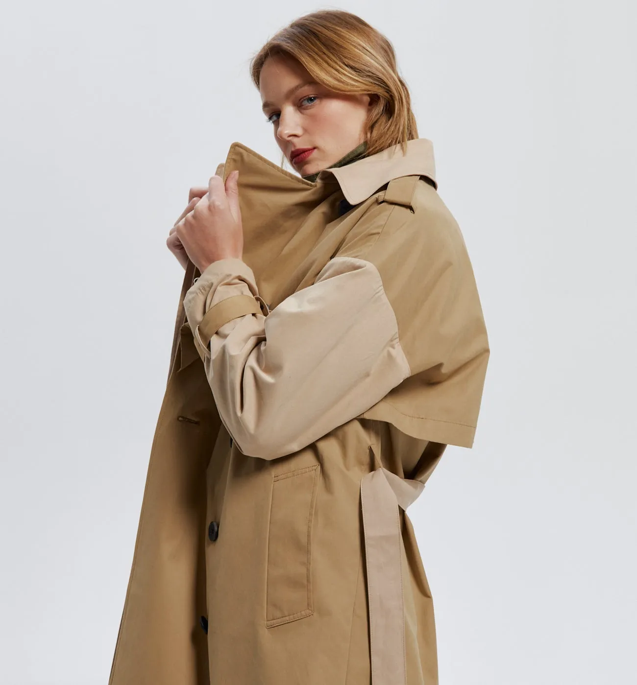 Trench long bicolore Femme - Beige