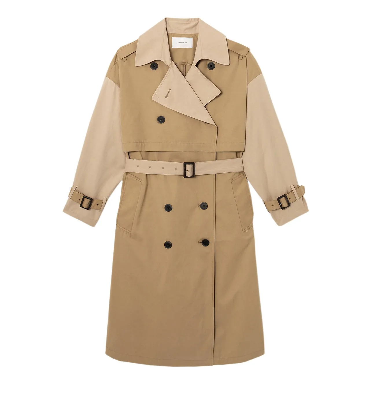 Trench long bicolore Femme - Beige