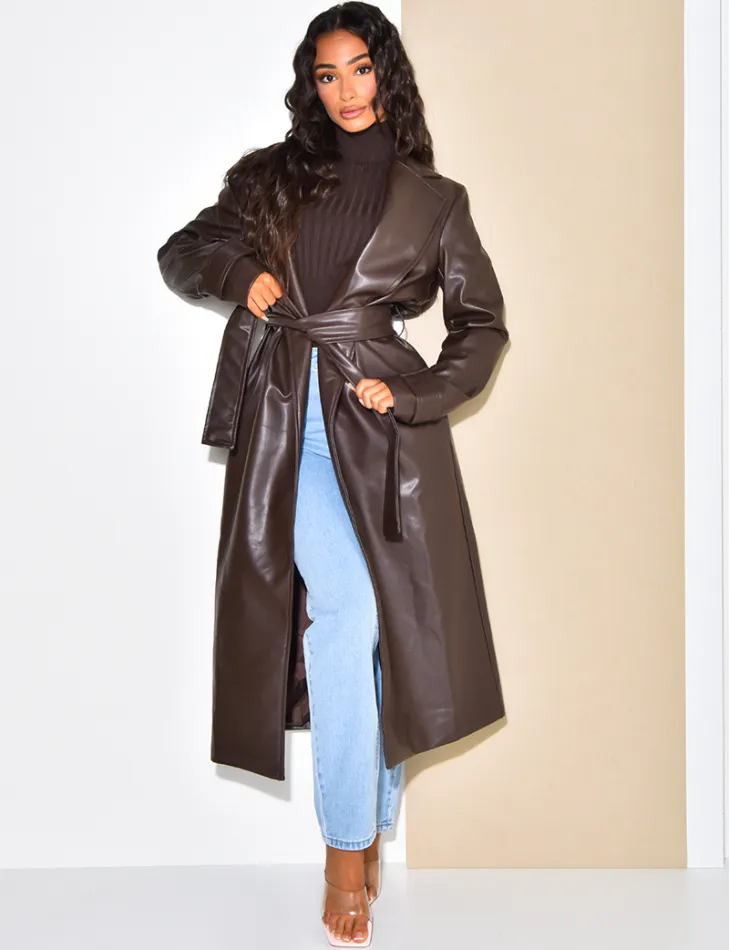 Trench long en cuir vegan / 47606 - JEANS INDUSTRY