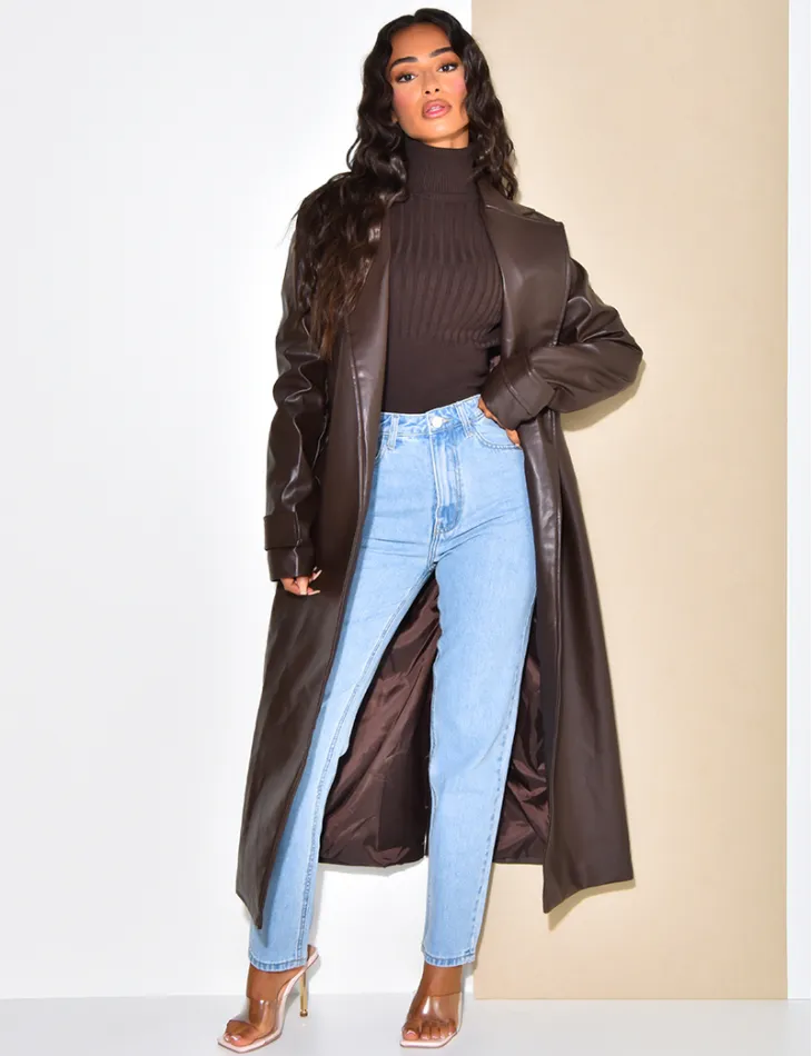 Trench long en cuir vegan / 47606 - JEANS INDUSTRY