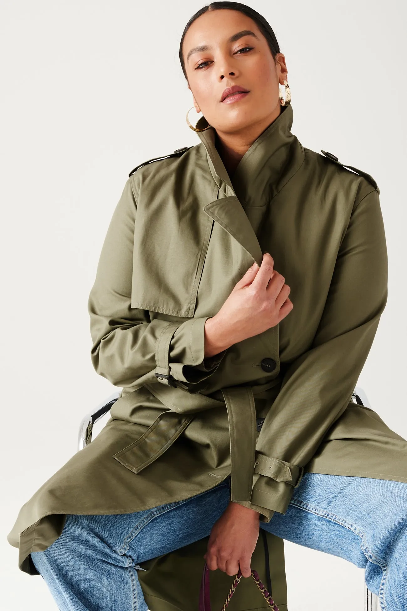 Trench long en gabardine Femme - Vert