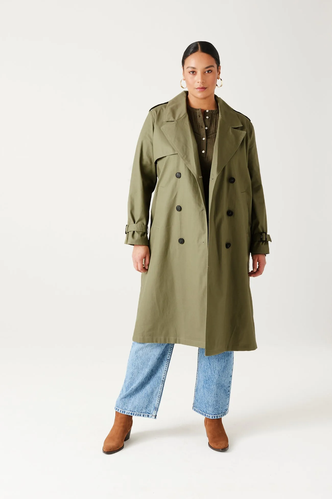 Trench long en gabardine Femme - Vert