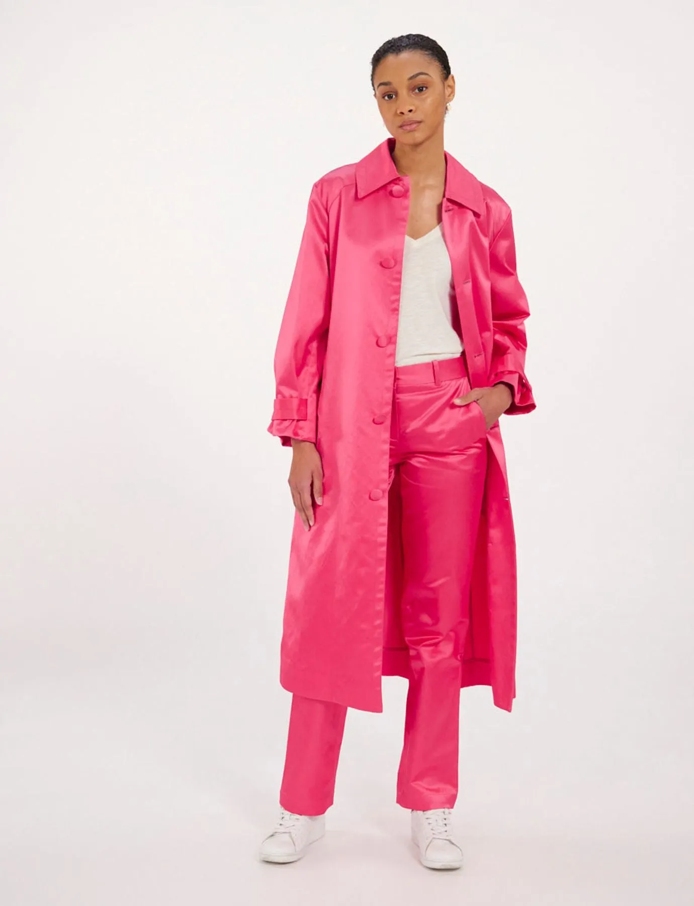 Trench long Esme satin rose