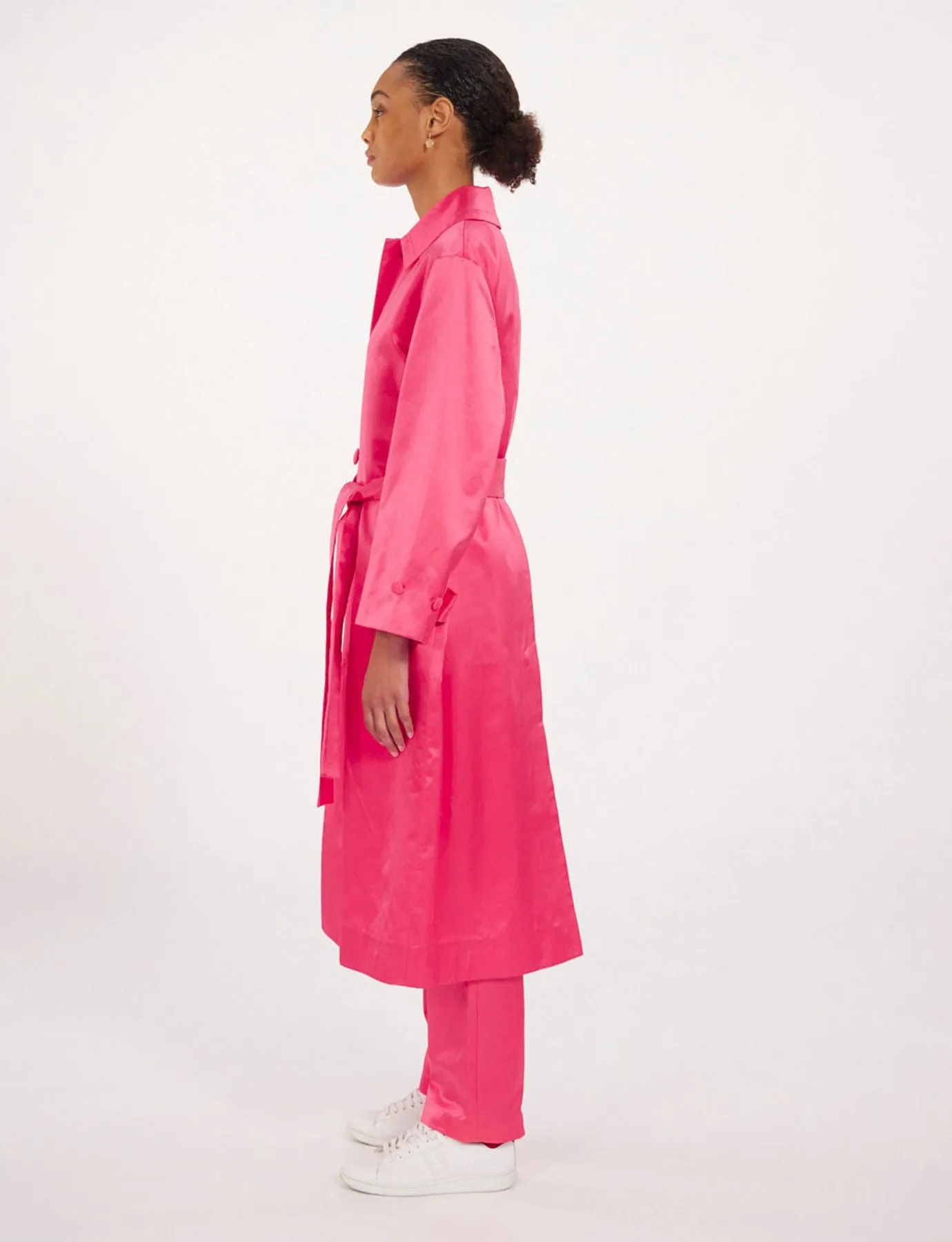 Trench long Esme satin rose