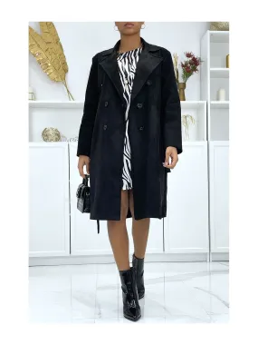 Trench noir en suédine très chic pour femme