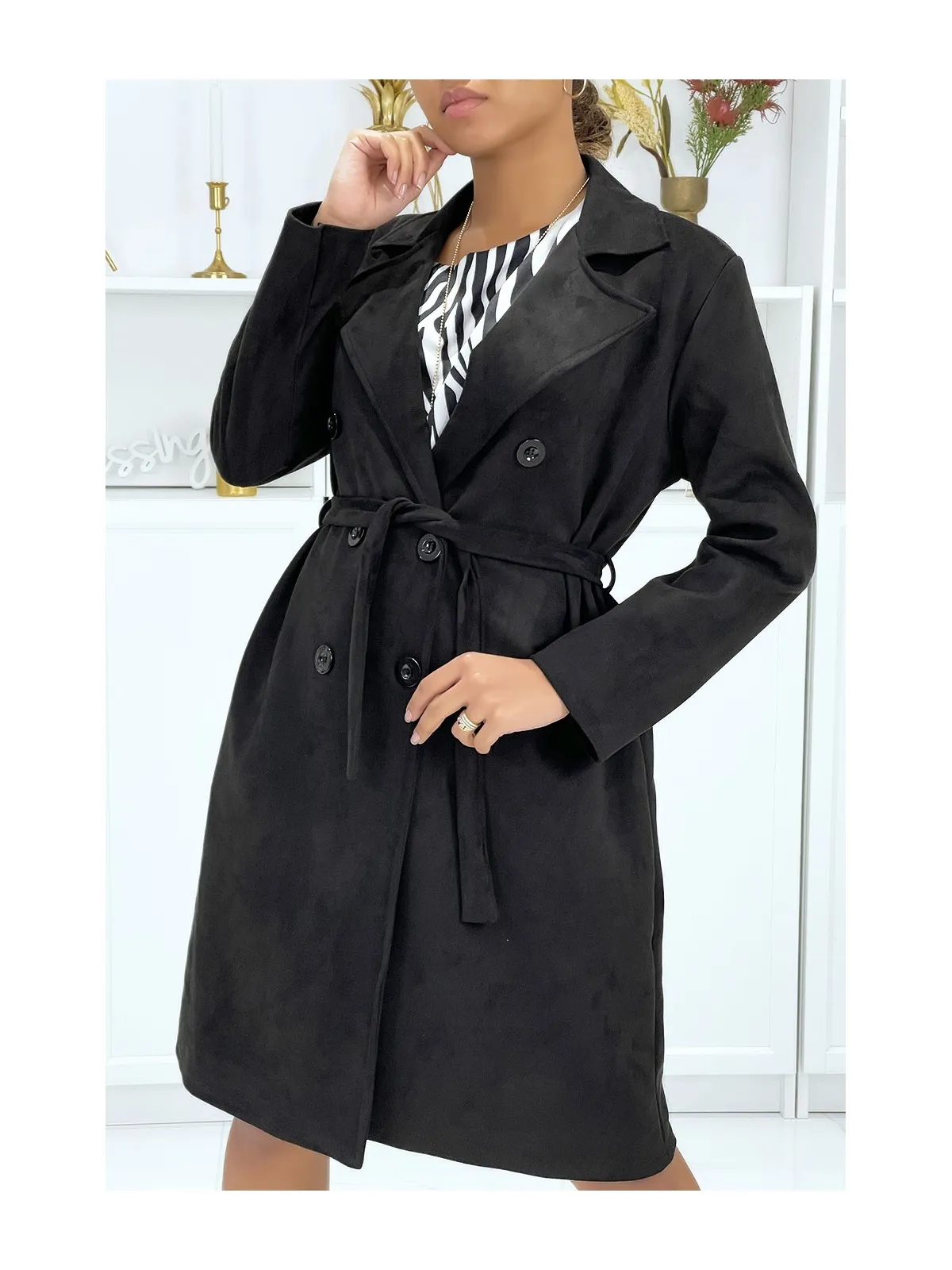 Trench noir en suédine très chic pour femme