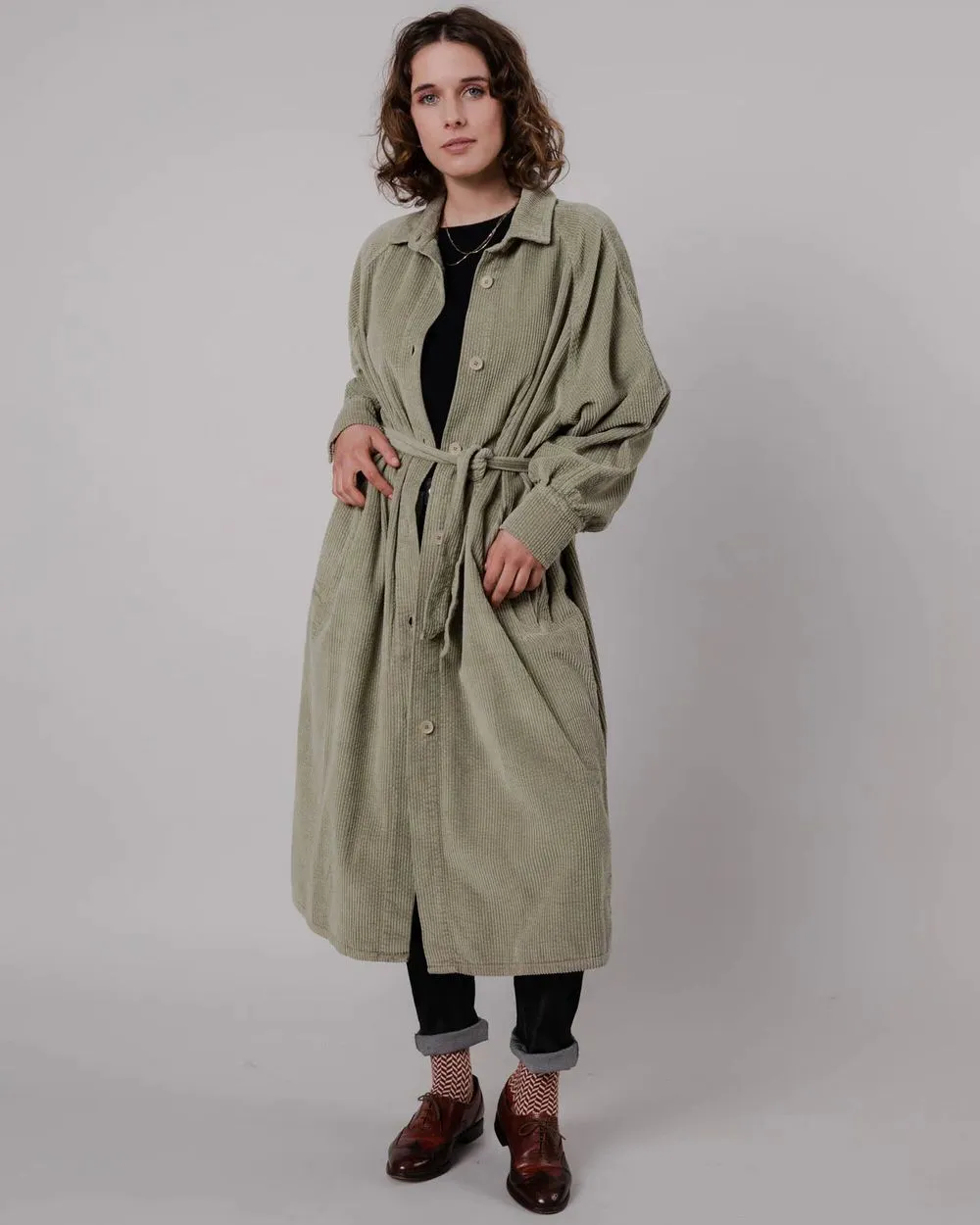 Trench velours en coton bio | kaki clair "corduroy jacket pale green" femme