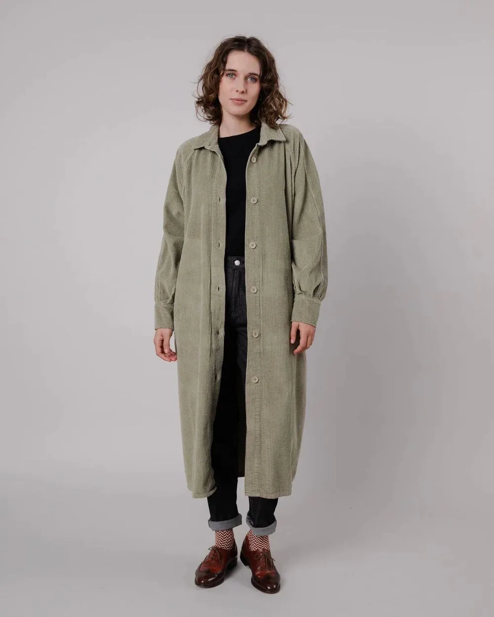 Trench velours en coton bio | kaki clair "corduroy jacket pale green" femme