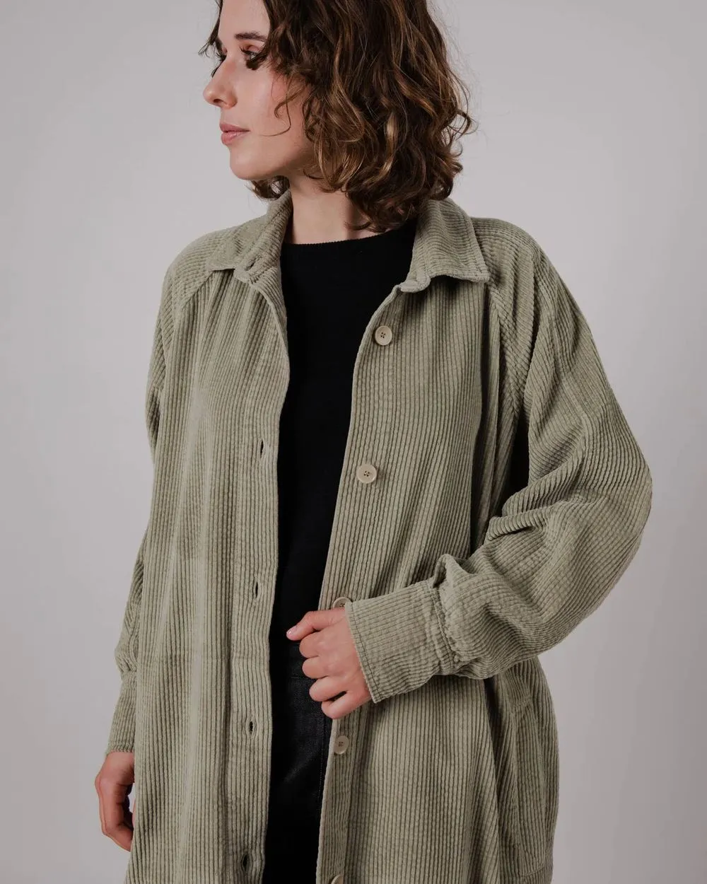 Trench velours en coton bio | kaki clair "corduroy jacket pale green" femme