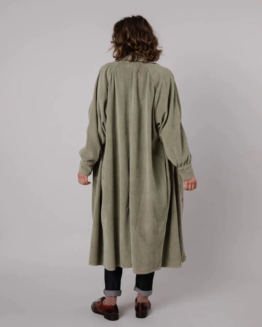 Trench velours en coton bio | kaki clair "corduroy jacket pale green" femme