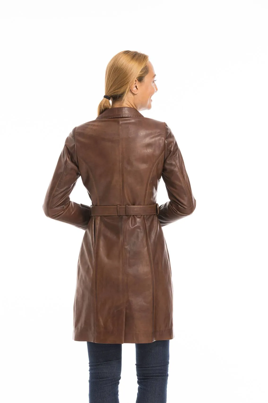 Trois quart cuir femme marron c 469 style trench