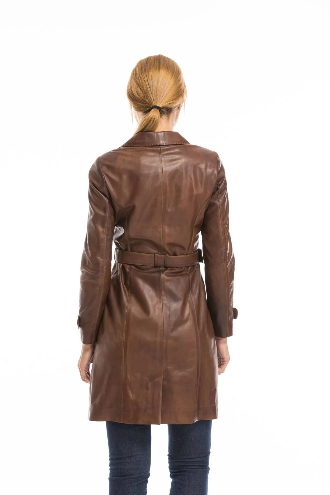 Trois quart cuir femme marron c 469 style trench