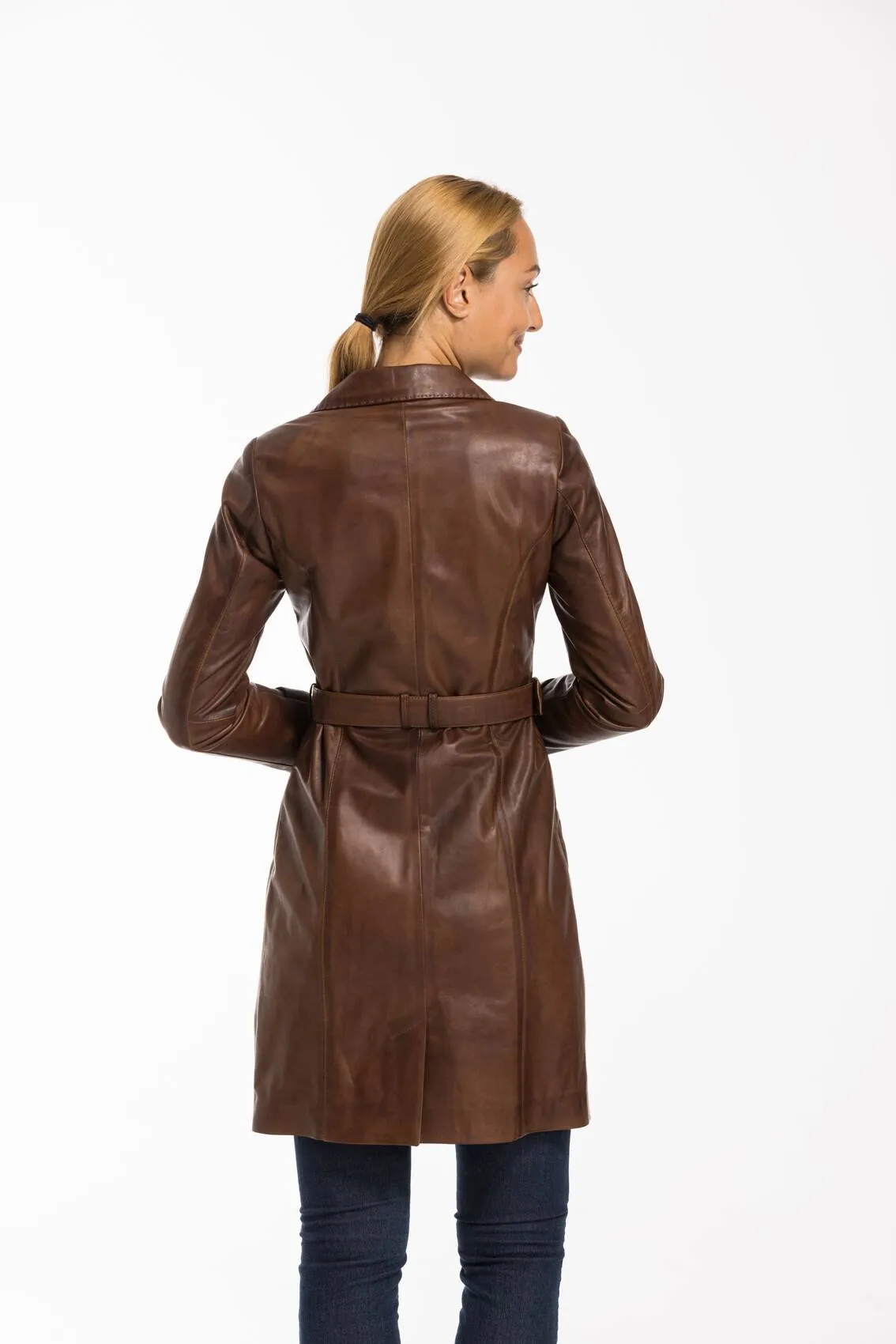 Trois quart cuir femme marron c 469 style trench