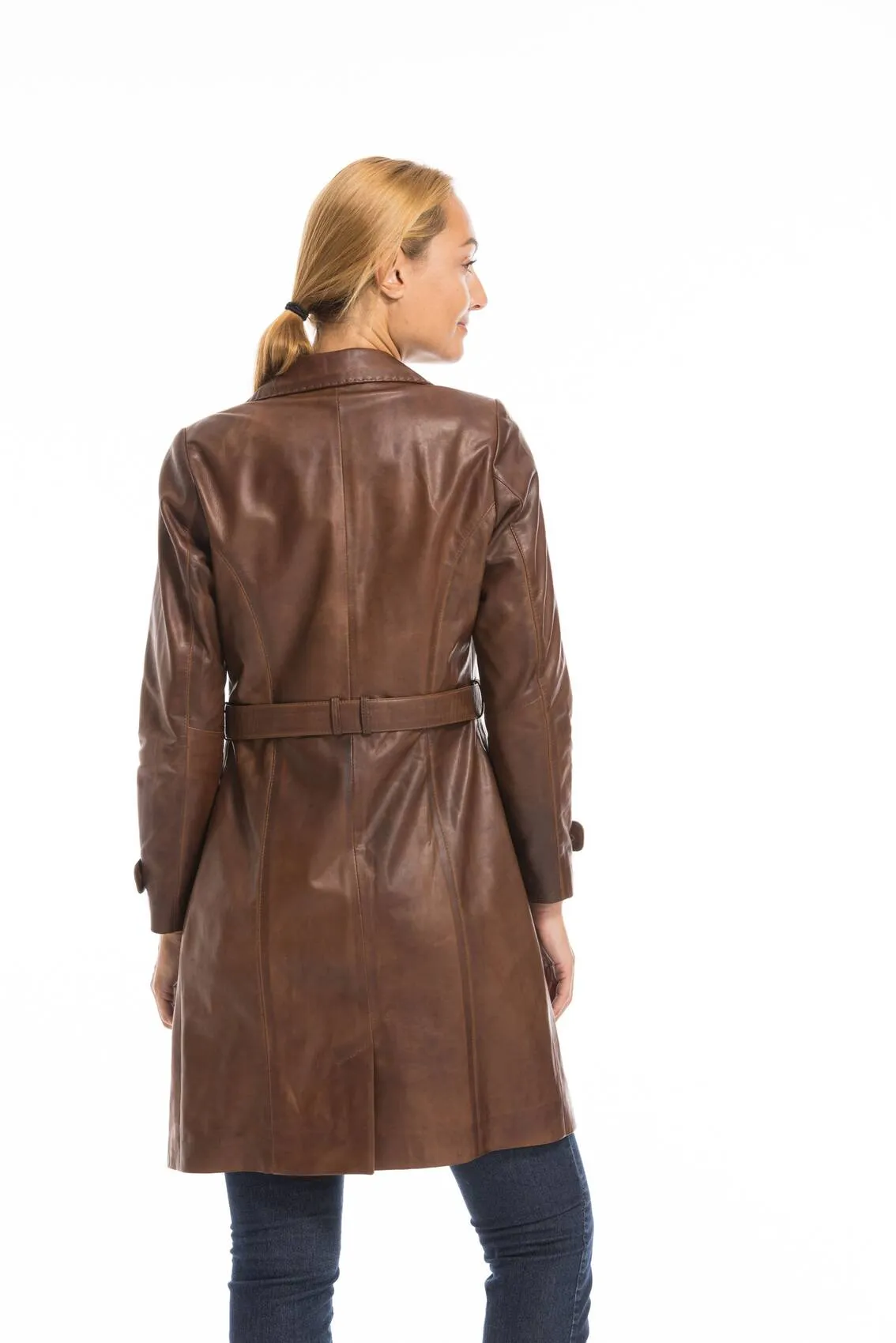 Trois quart cuir femme marron c 469 style trench