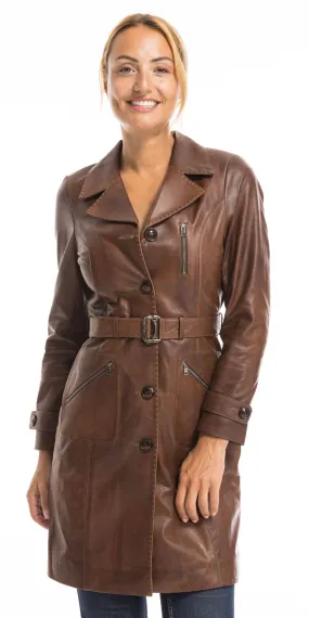 Trois quart cuir femme marron c 469 style trench