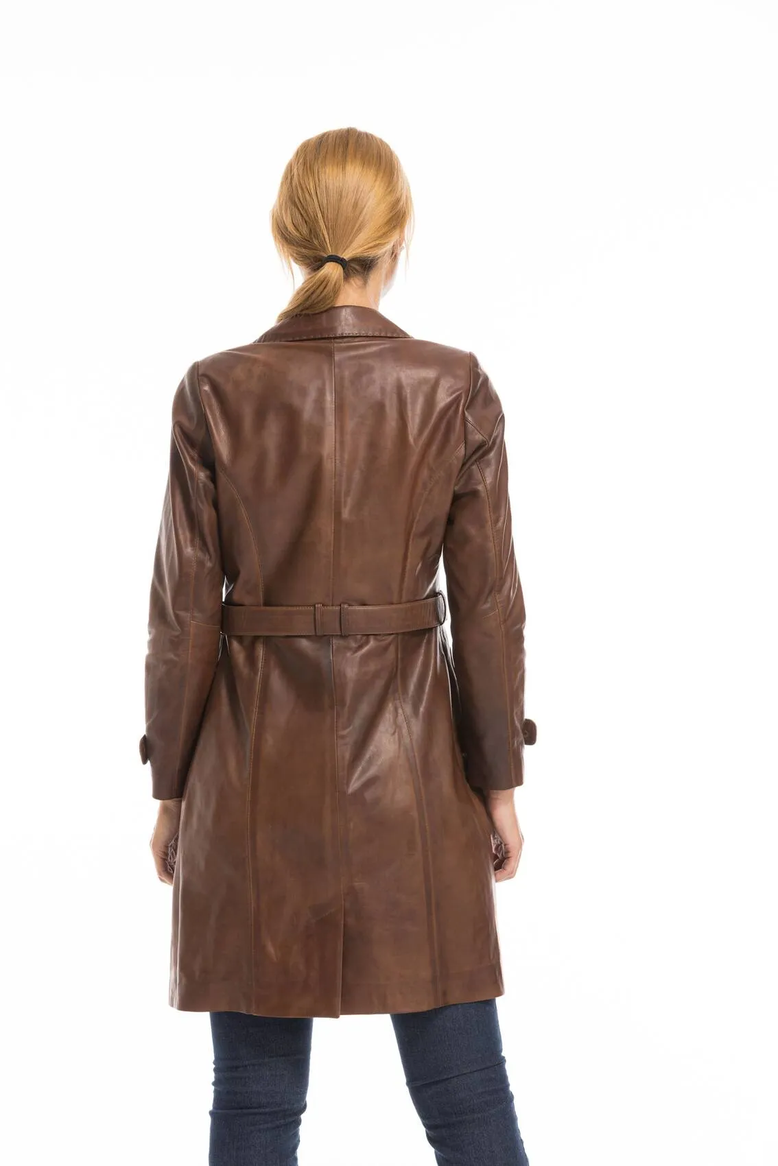 Trois quart cuir femme marron c 469 style trench