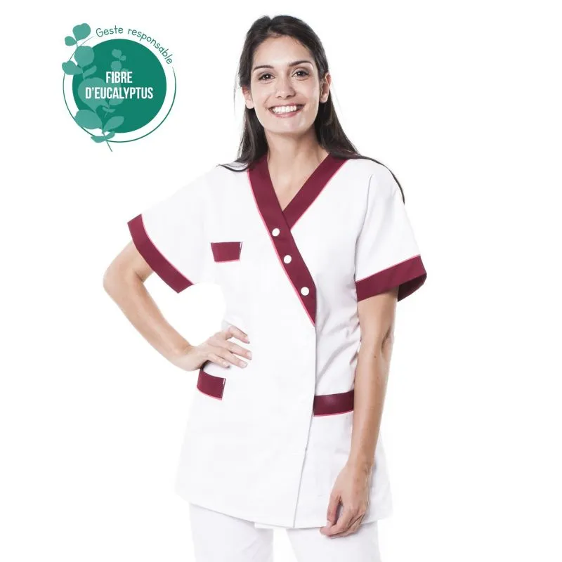 Tunique médicale tencel - Tunique médicale femme en tencel E01 - Taille groupée 0 (34/36) COL_029909 Blanc parement vert (W01P2)