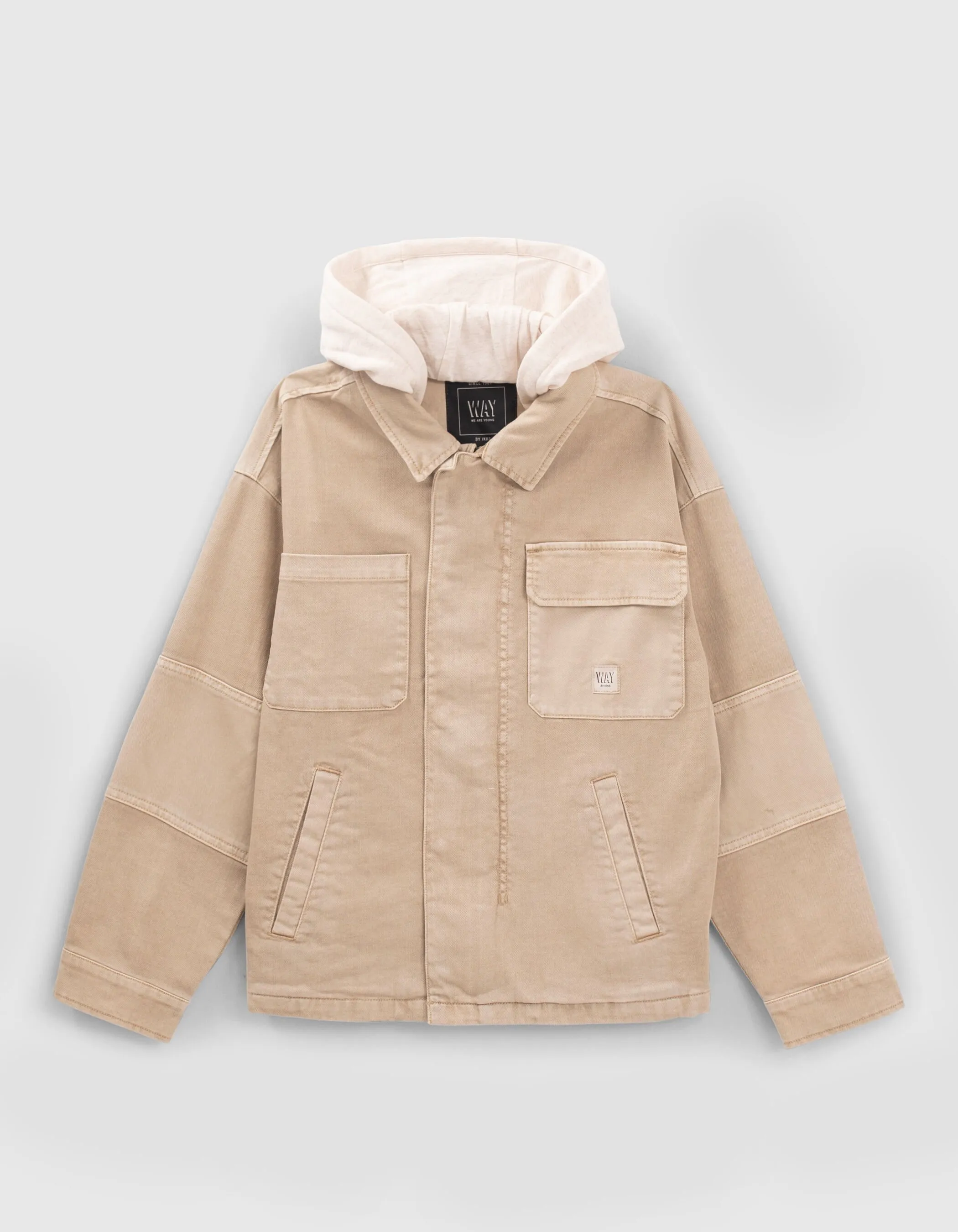 Veste en jean beige capuche amovible