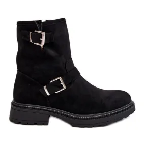 WD1 Bottes à talons plats pour femmes avec boucles noir Bliggore le noir