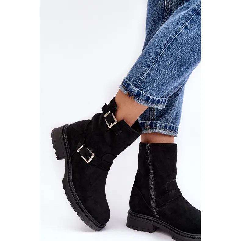 WD1 Bottes à talons plats pour femmes avec boucles noir Bliggore le noir