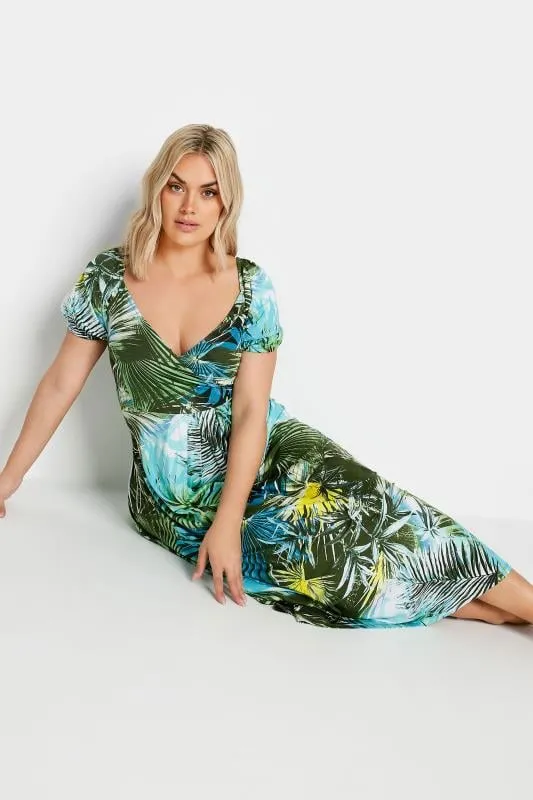 YOURS - Robe Maxi Bleue & Verte Design Tropical