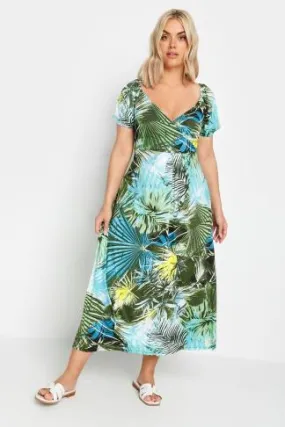 YOURS - Robe Maxi Bleue & Verte Design Tropical