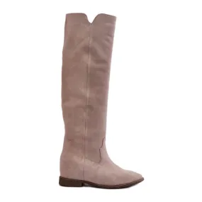 Zazoo 3407 Bottes hauteur genou en daim à talons plats cappuccino beige